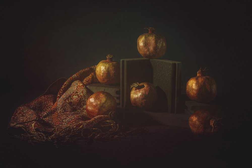 Moody Pomegranate Still Life by John-Mei Zhong
