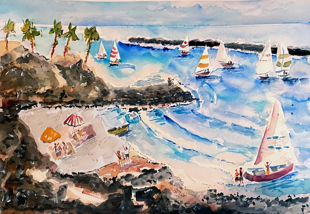 Tropical Beach Sailboats by John Dunn