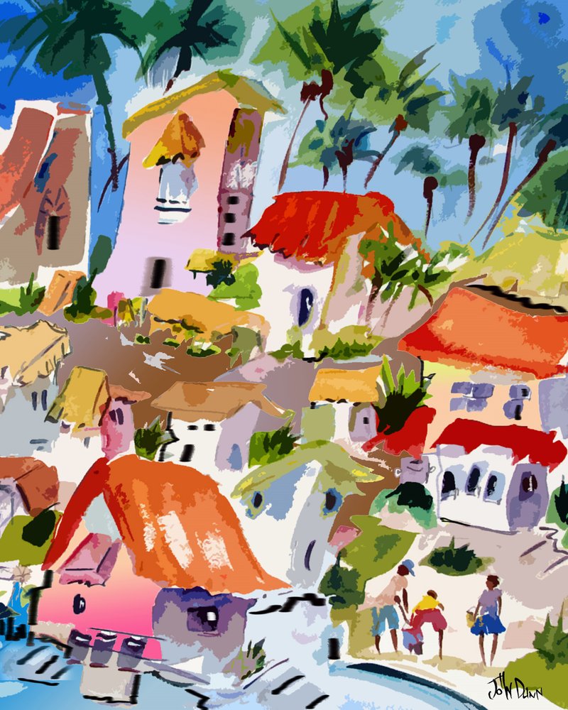 Vibrant Coastal Town by John Dunn