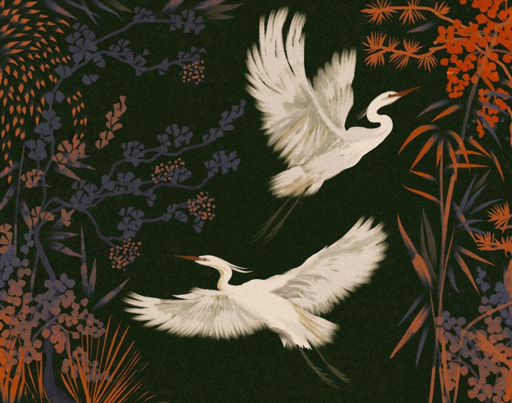 Elegant Egrets Flight by Josie George