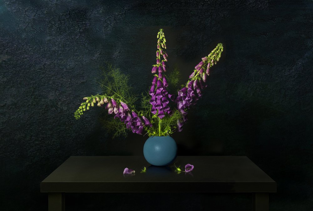 Purple Foxglove Still Life by Juan Antonio Palacios
