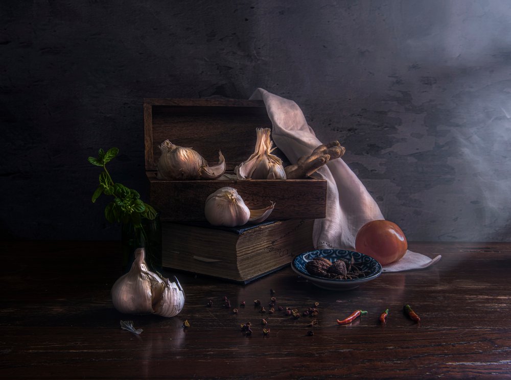 Rustic Garlic Still Life by Judy Tseng