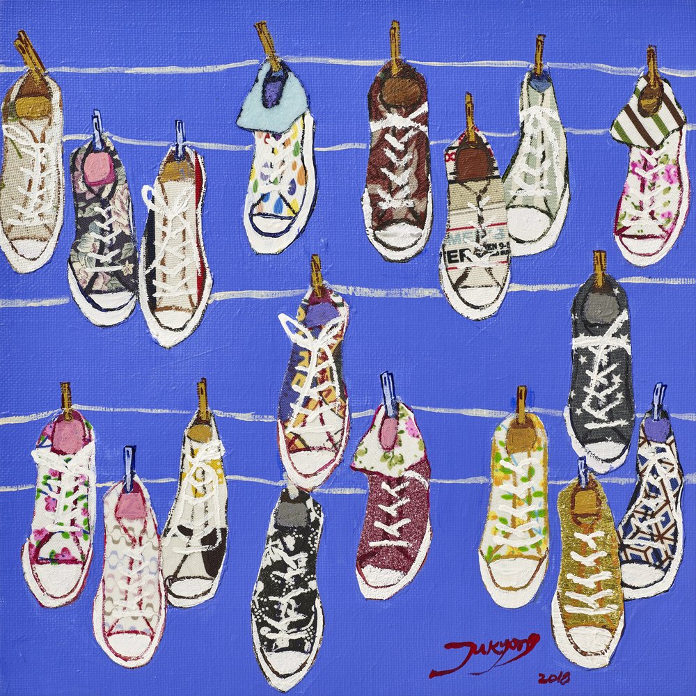 Colorful Hanging Sneakers by Jukyong Park