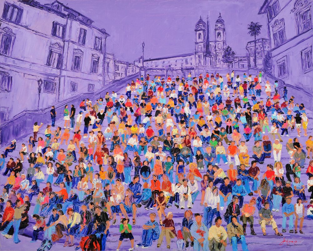 Purple Spanish Steps Crowd by Jukyong Park