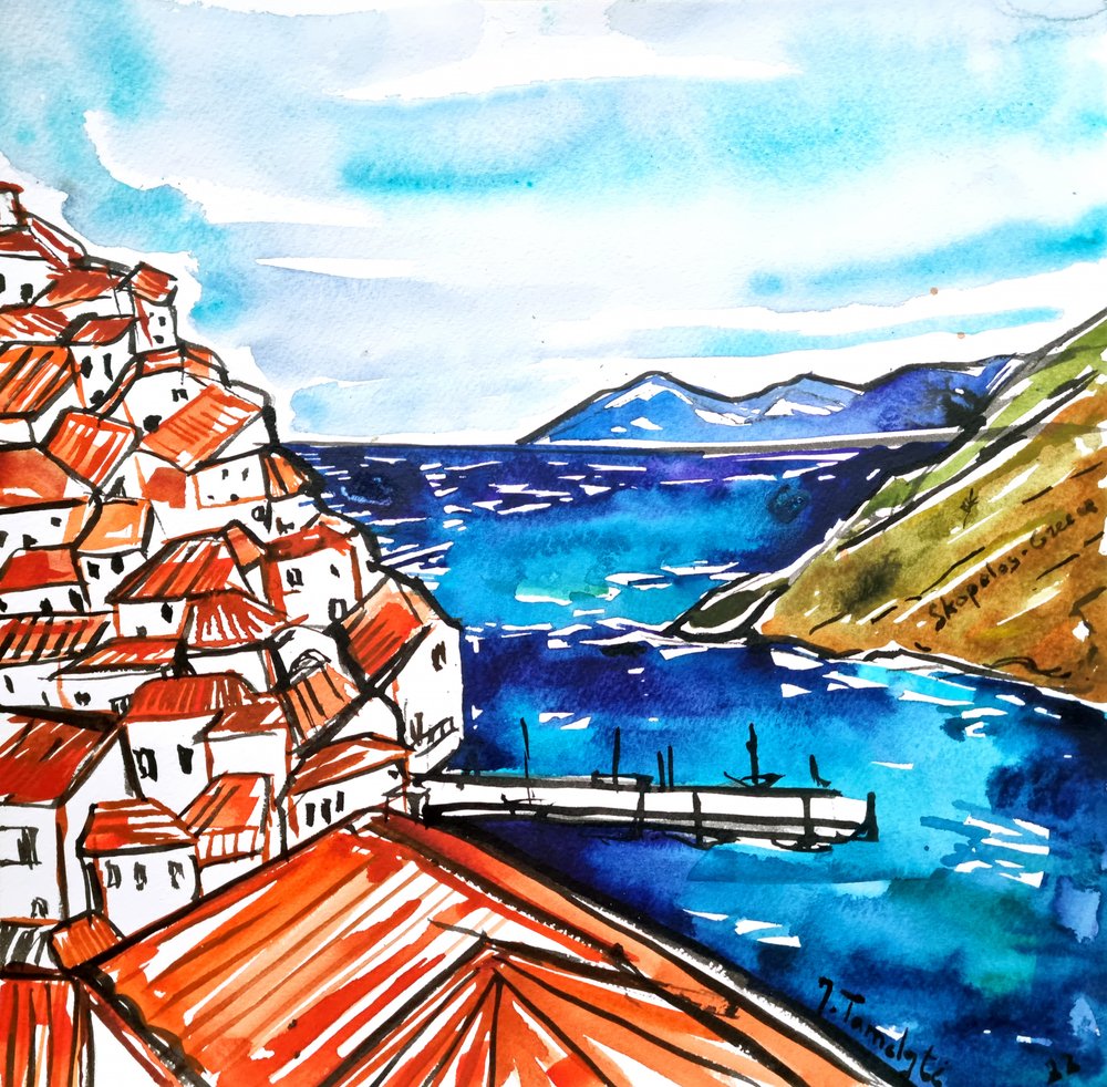 Vibrant Greek Coastal Village by Julija Belickienė