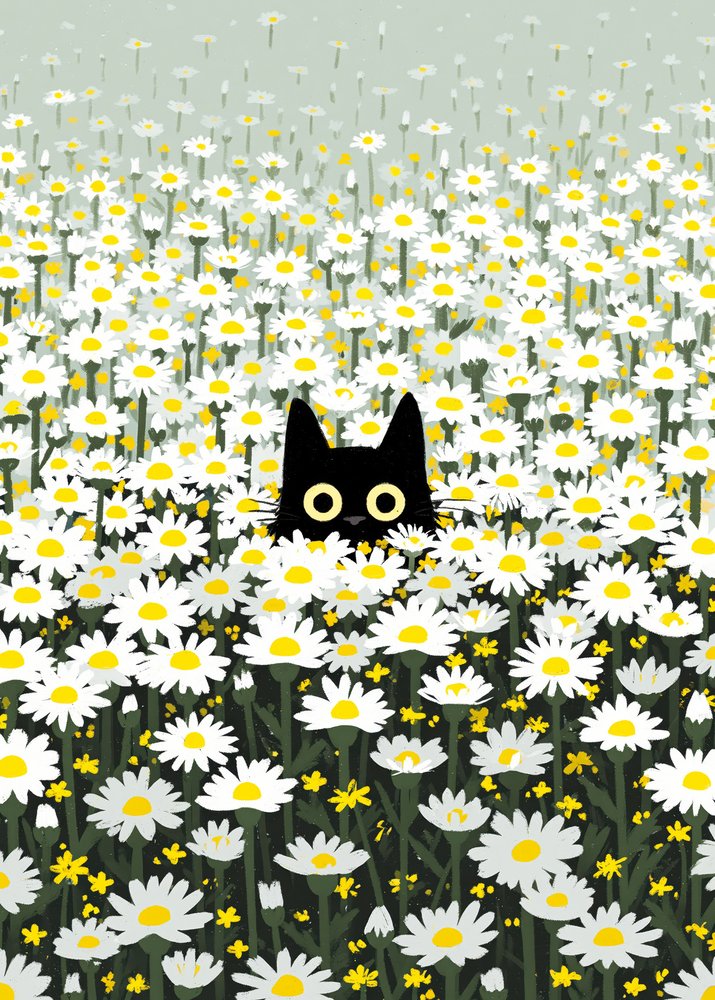 Black Cat Daisy Meadow by Justyna Jaszke