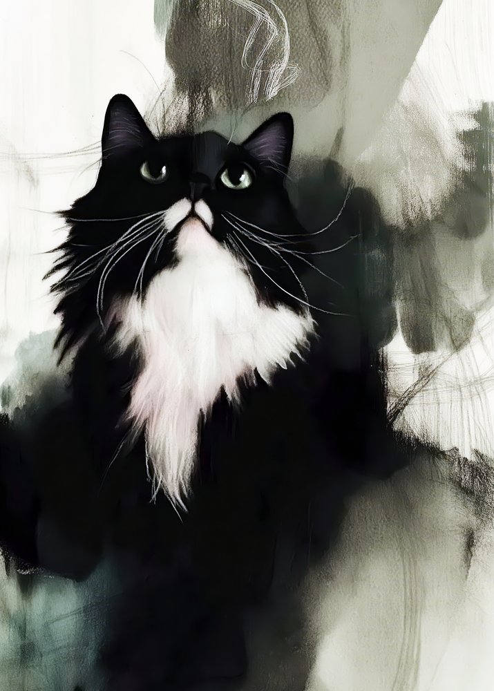 Curious Tuxedo Cat by Justyna Jaszke