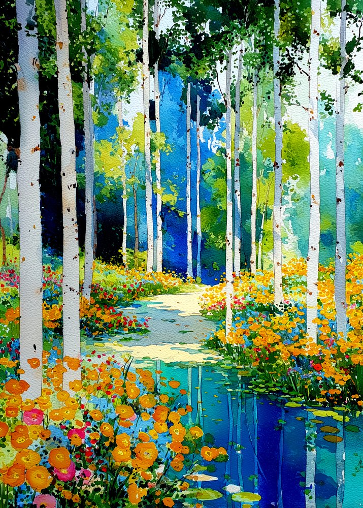 Flowering Birch Wood Path by Justyna Jaszke