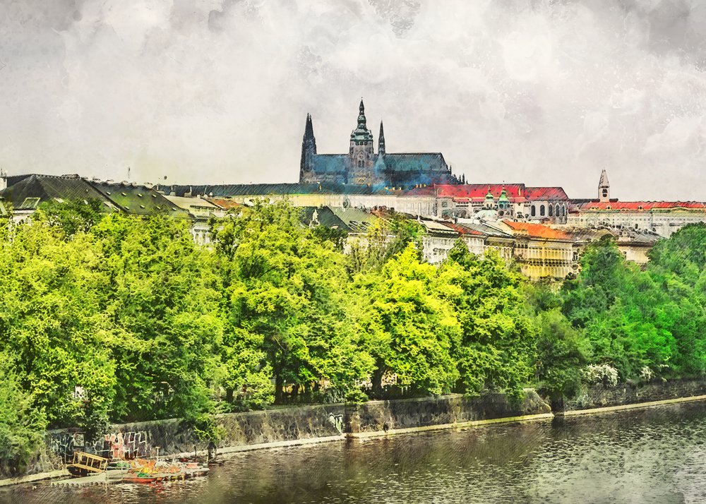 Prague Castle and River by Justyna Jaszke