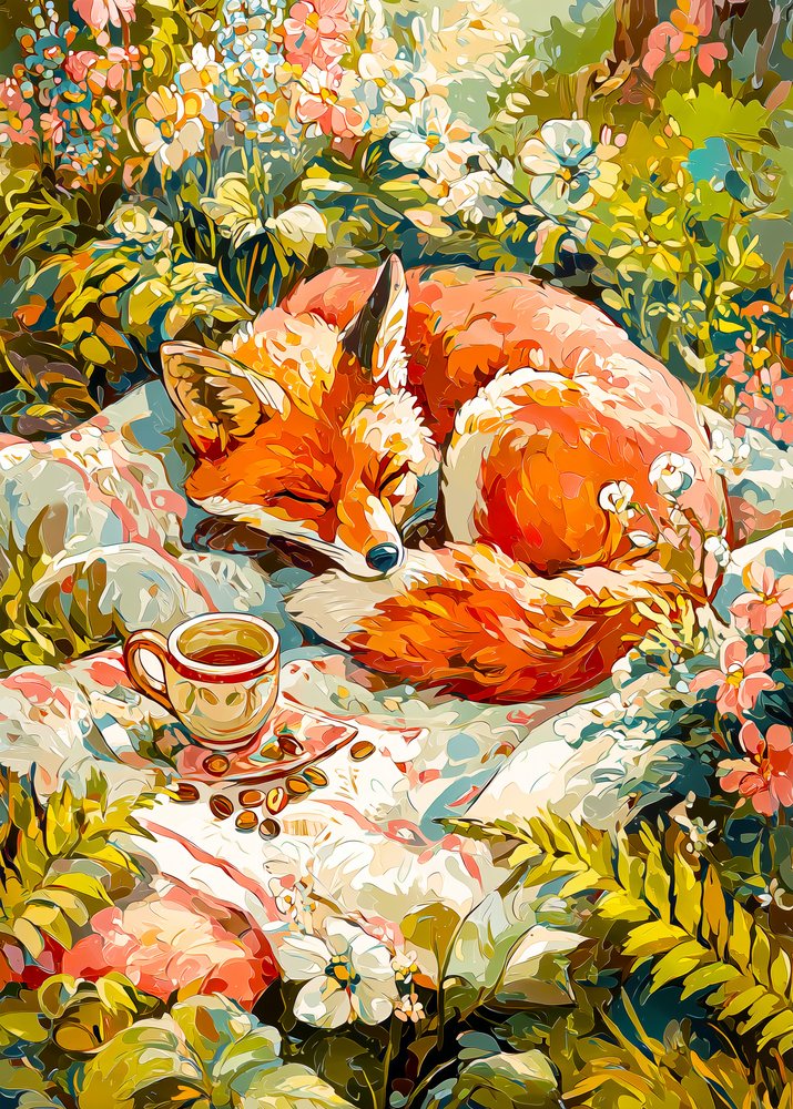 Sleeping Fox with Tea by Justyna Jaszke