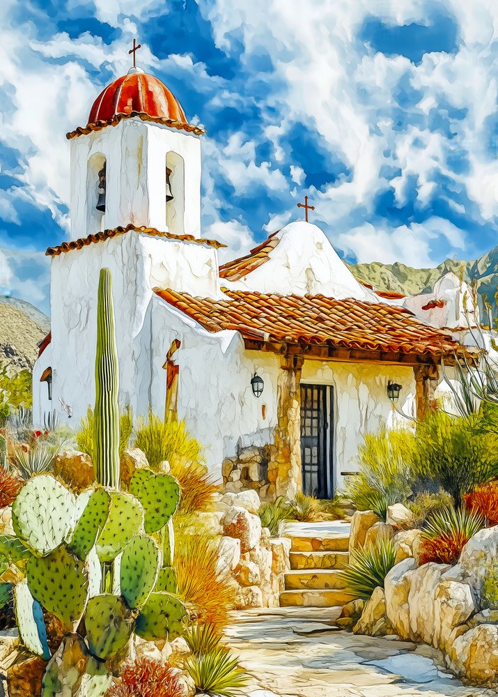 Tranquil Adobe Mission by Justyna Jaszke