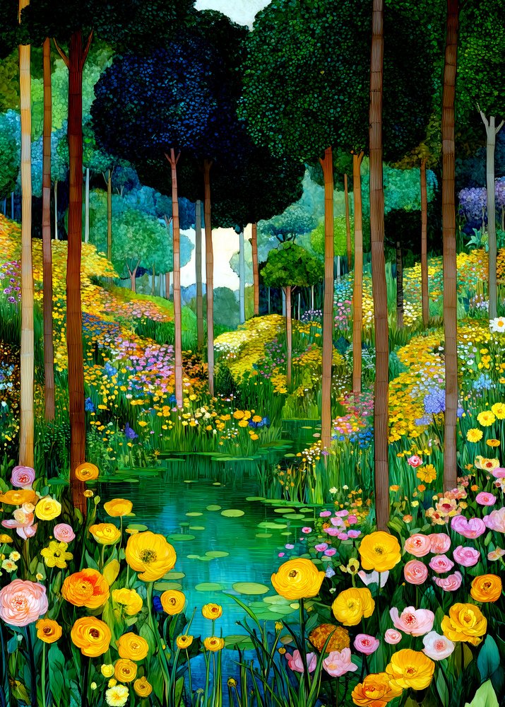 Vibrant Forest Garden Pond by Justyna Jaszke