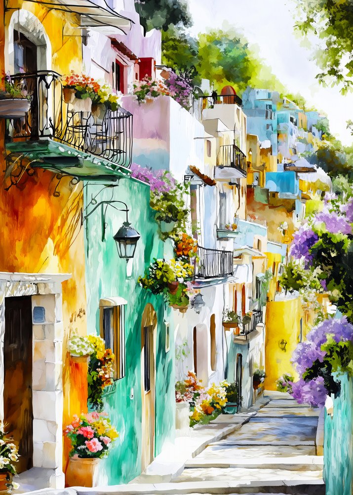 Vibrant Hillside Town by Justyna Jaszke