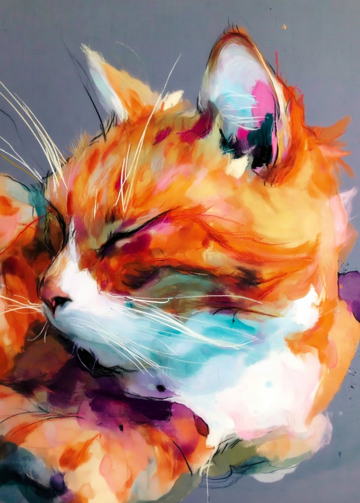 Vibrant Sleeping Cat by Justyna Jaszke