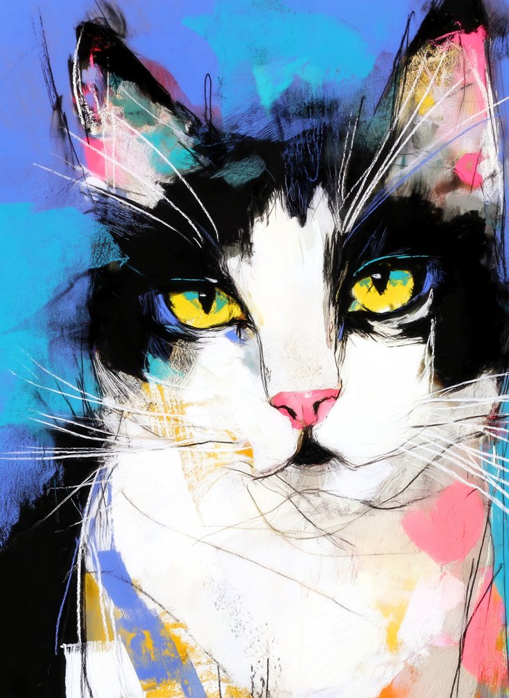 Vibrant Tuxedo Cat by Justyna Jaszke