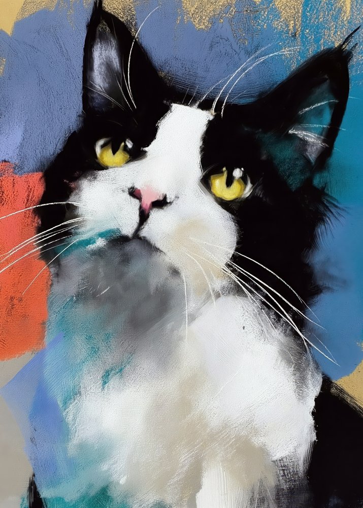 Vibrant Tuxedo Cat by Justyna Jaszke