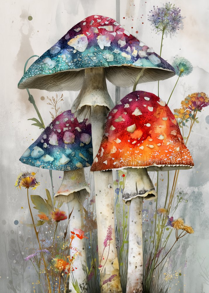 Whimsical Watercolor Mushrooms by Justyna Jaszke