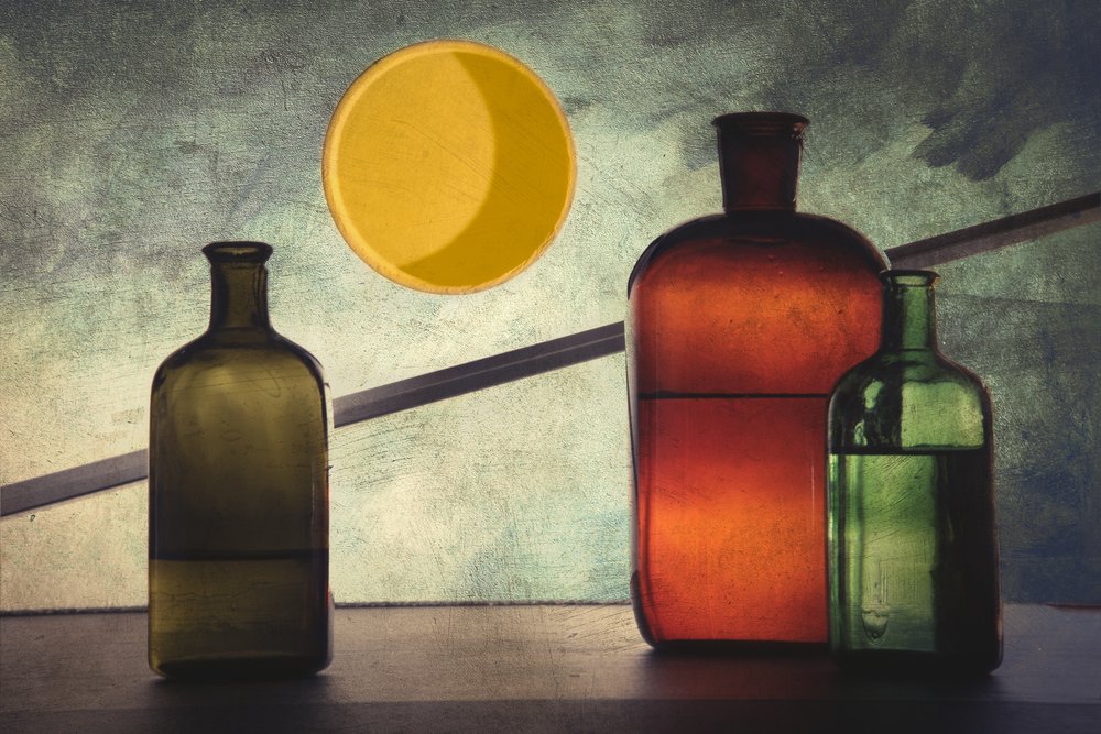 Colored Bottles Still Life by Kádár István