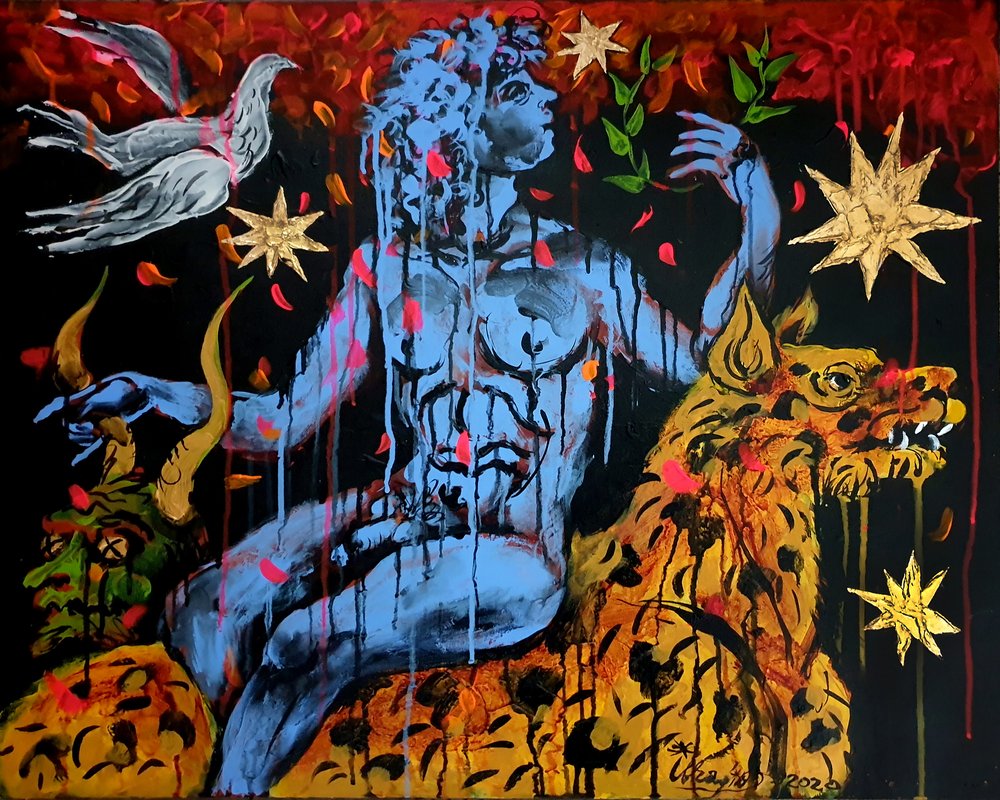 Blue God and Leopard by Kanat Ibragimov