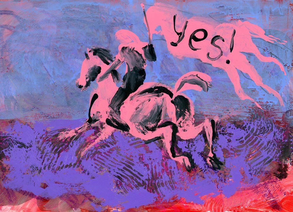 Pink Horse Yes Flag by Kanat Ibragimov