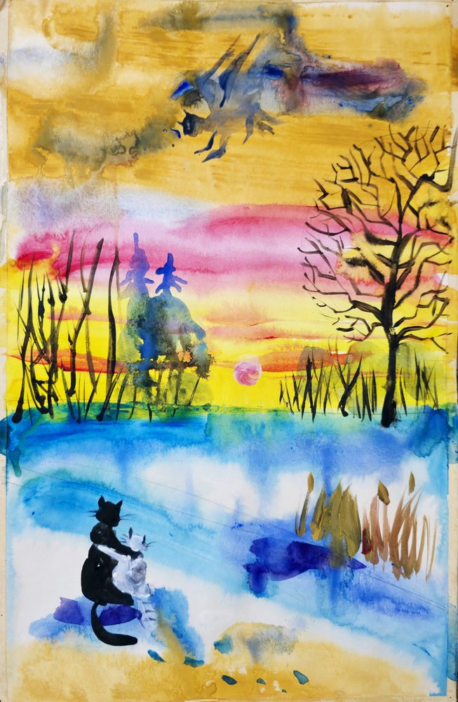 Whimsical Cats Sunset by Kanat Ibragimov