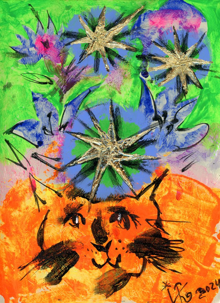 Whimsical Starry Cat by Kanat Ibragimov