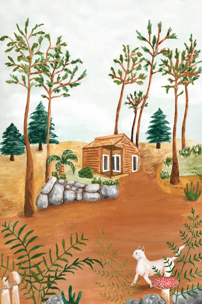 Woodland Cabin Cat by Karen Menzenbach
