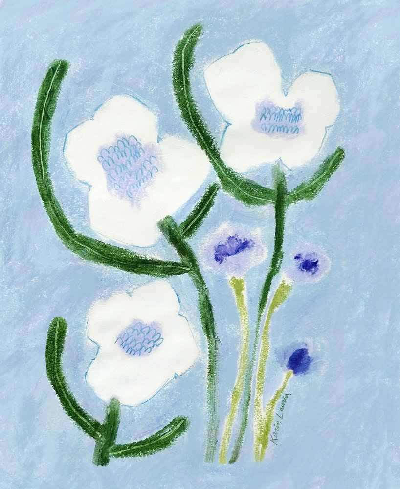 Blue Pastel Flowers by Karin Lauria