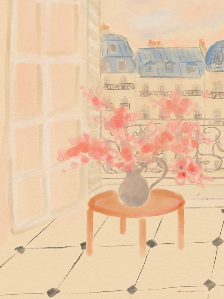 Cherry Blossoms In Parisian Apartment by Katharina Puritscher