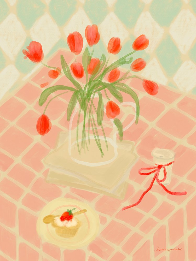 Red Tulips Summer Picnic by Katharina Puritscher
