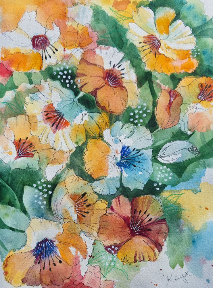Vibrant Watercolor Pansies by Kay Shanley