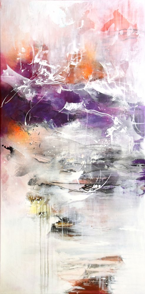 Dynamic Purple Orange Abstract by Kirsten Handelmann