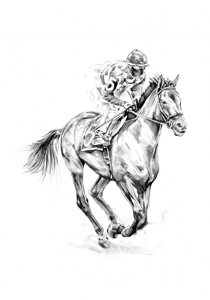 Dynamic Racehorse Drawing by Kulik