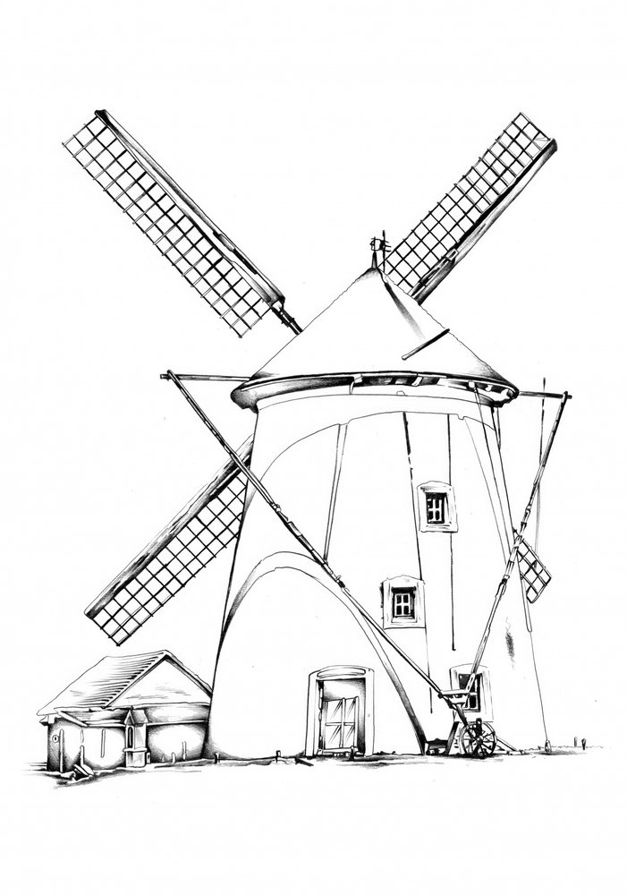 Historic Windmill Drawing by Kulik