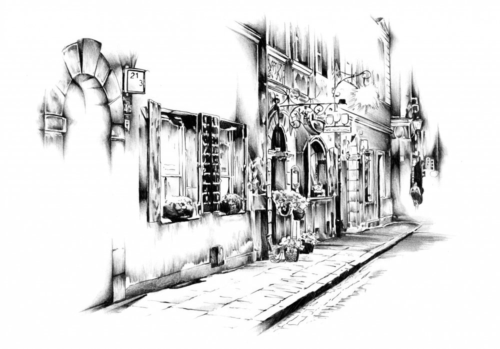 Old European Street Sketch by Kulik