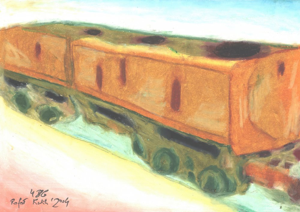 Old Orange Train Cars by Kulik