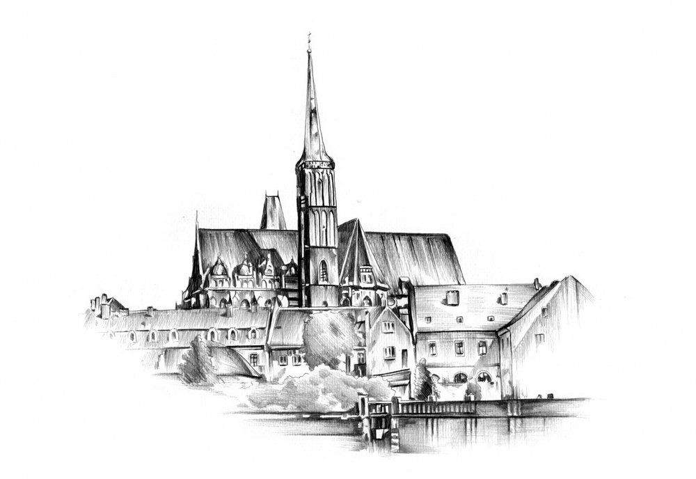 Riverside Cathedral Drawing by Kulik