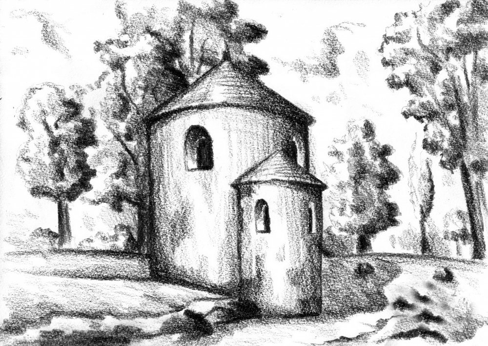 Rustic Chapel Sketch by Kulik