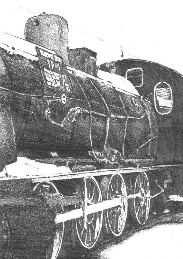 Winter Steam Train Drawing by Kulik