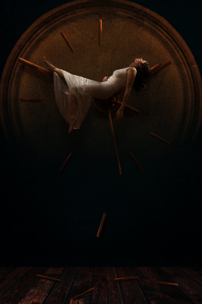 Woman On Clock Dream by Laura Benvenuti