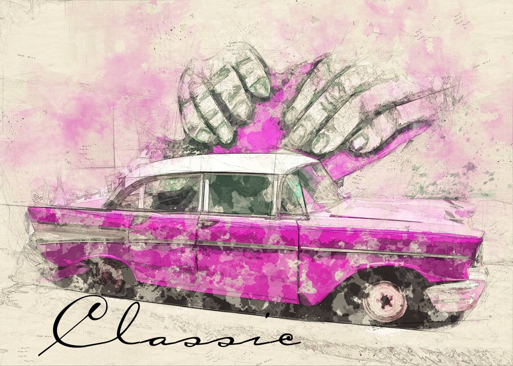 Pink Dream Car by Lembayung senja studio [Vintage Poster]