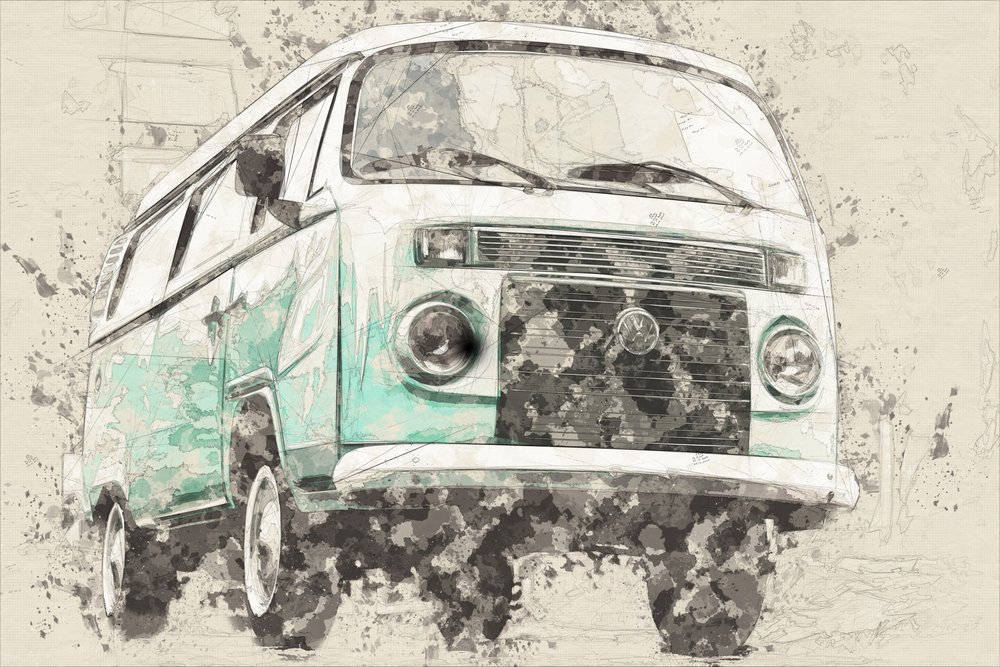 Iconic Retro Teal Van by Lembayung senja studio [Vintage Poster]