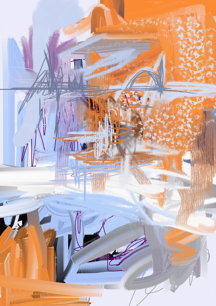 Orange Blue Modern Abstract by Lembayung senja studio [Vintage Poster]