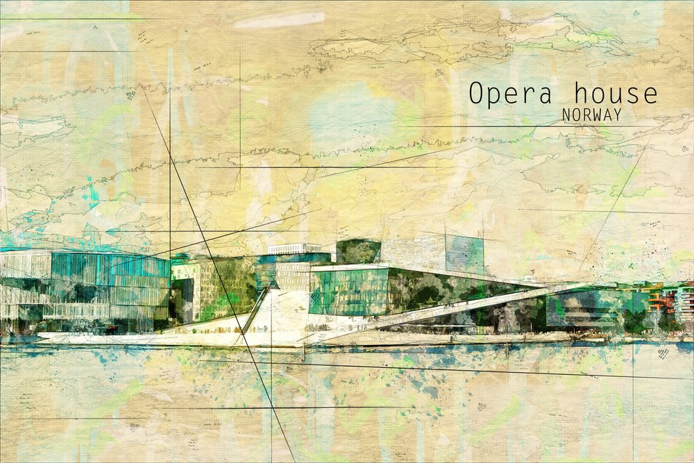 Oslo Opera House Norway by Lembayung senja studio [Vintage Poster]