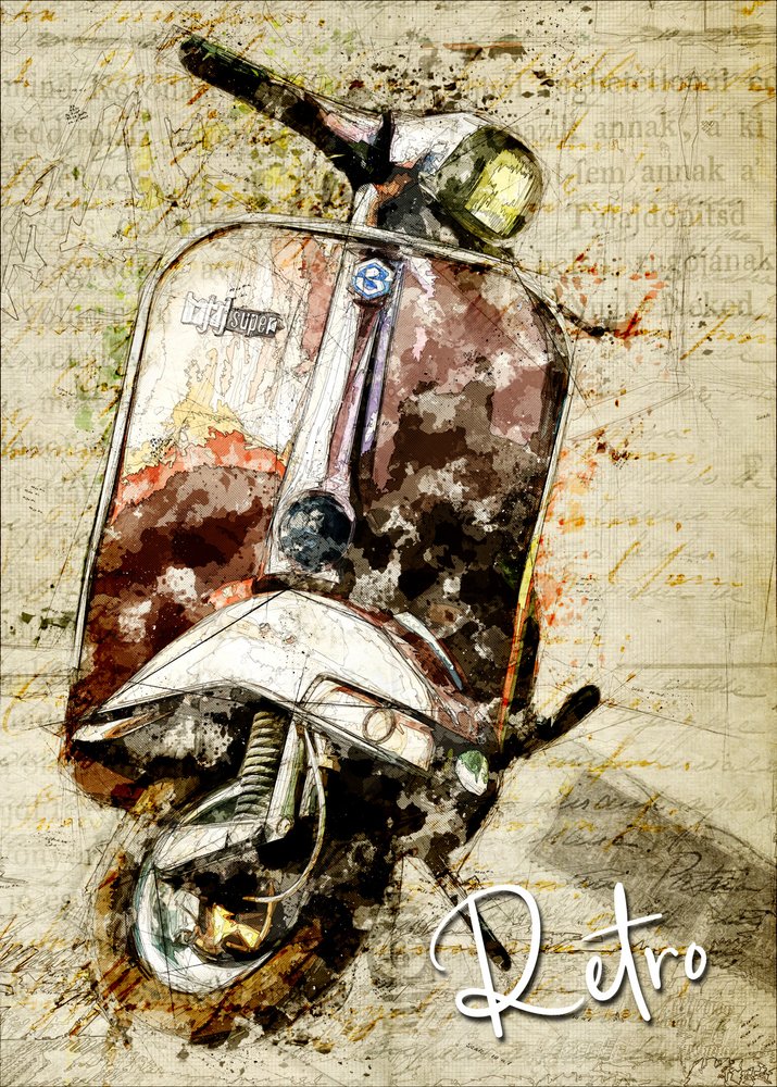 Retro Scooter Journey by Lembayung senja studio [Vintage Poster]