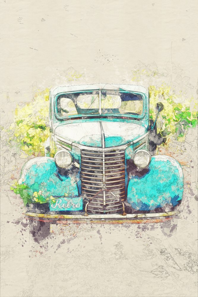 Retro Teal Truck by Lembayung senja studio [Vintage Poster]