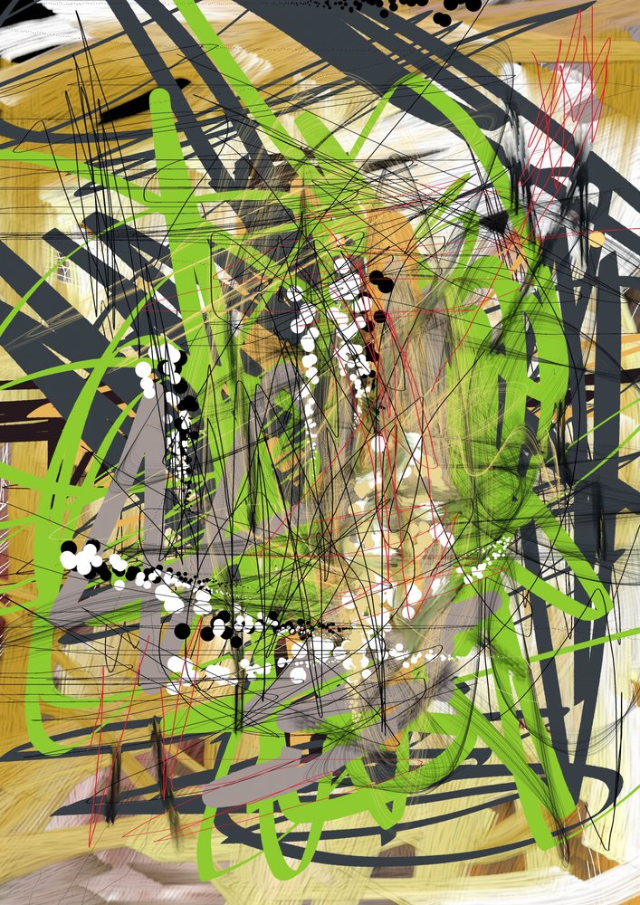 Vibrant Abstract Green Chaos by Lembayung senja studio [Vintage Poster]