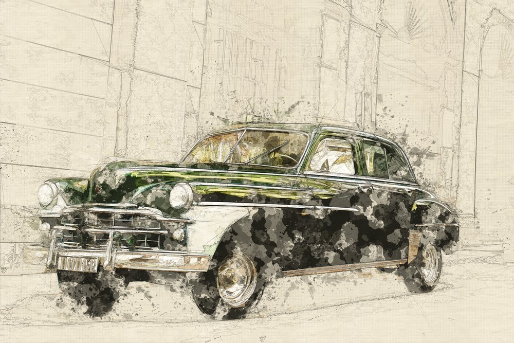 Vintage Car Sketch Art by Lembayung senja studio [Vintage Poster]