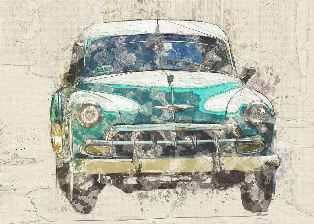 Green Car Sketch by Lembayung senja studio [Vintage Poster]