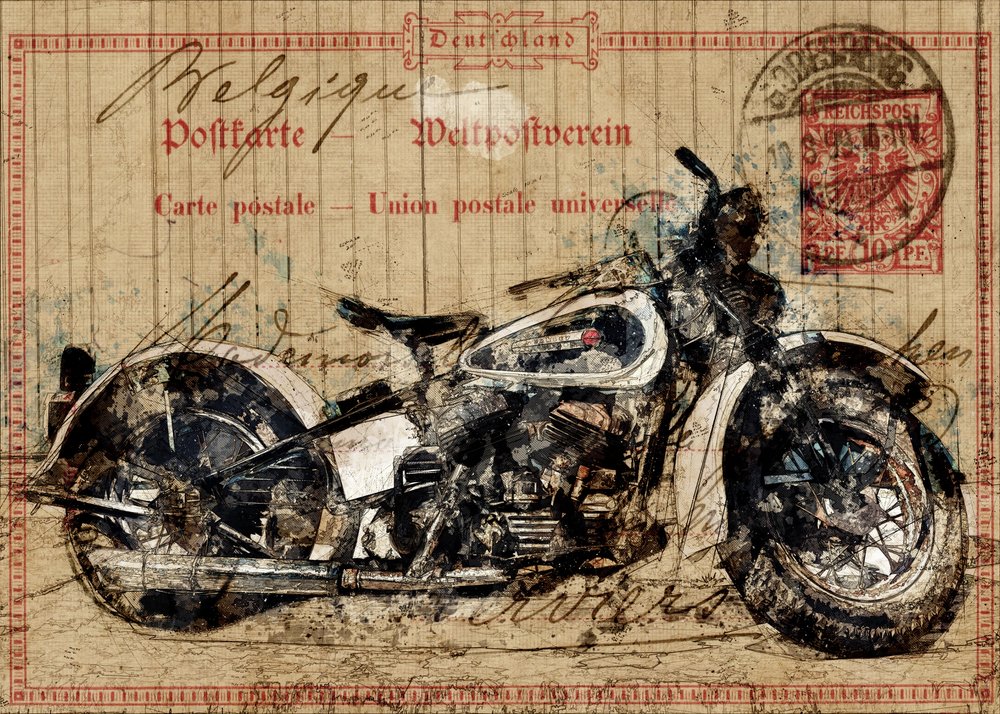 Vintage Motorcycle Postcard by Lembayung senja studio [Vintage Poster]